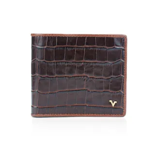 【Valentino Rudy 范倫鐵諾.路迪】鱷魚紋 8卡上翻 2窗格 皮夾/男夾/短夾(棕色)
