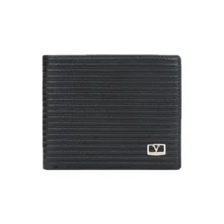 【Valentino Rudy 范倫鐵諾.路迪】水平線紋 8卡上翻 2窗格 皮夾/男夾/短夾(黑色)