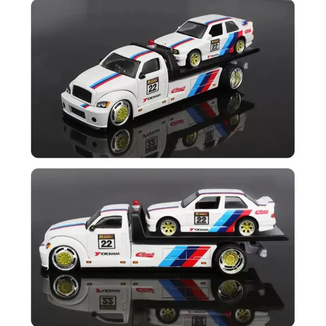 1:64 BMW E30 M3 平板拖車組合 模型車(寶馬 M3 EVO FLATBED S14B23 DTM E36)