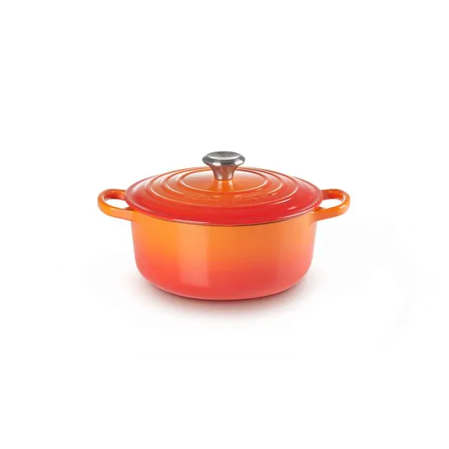 【Le Creuset】典藏琺瑯鑄鐵鍋圓鍋 20cm(火焰橘-鋼頭)