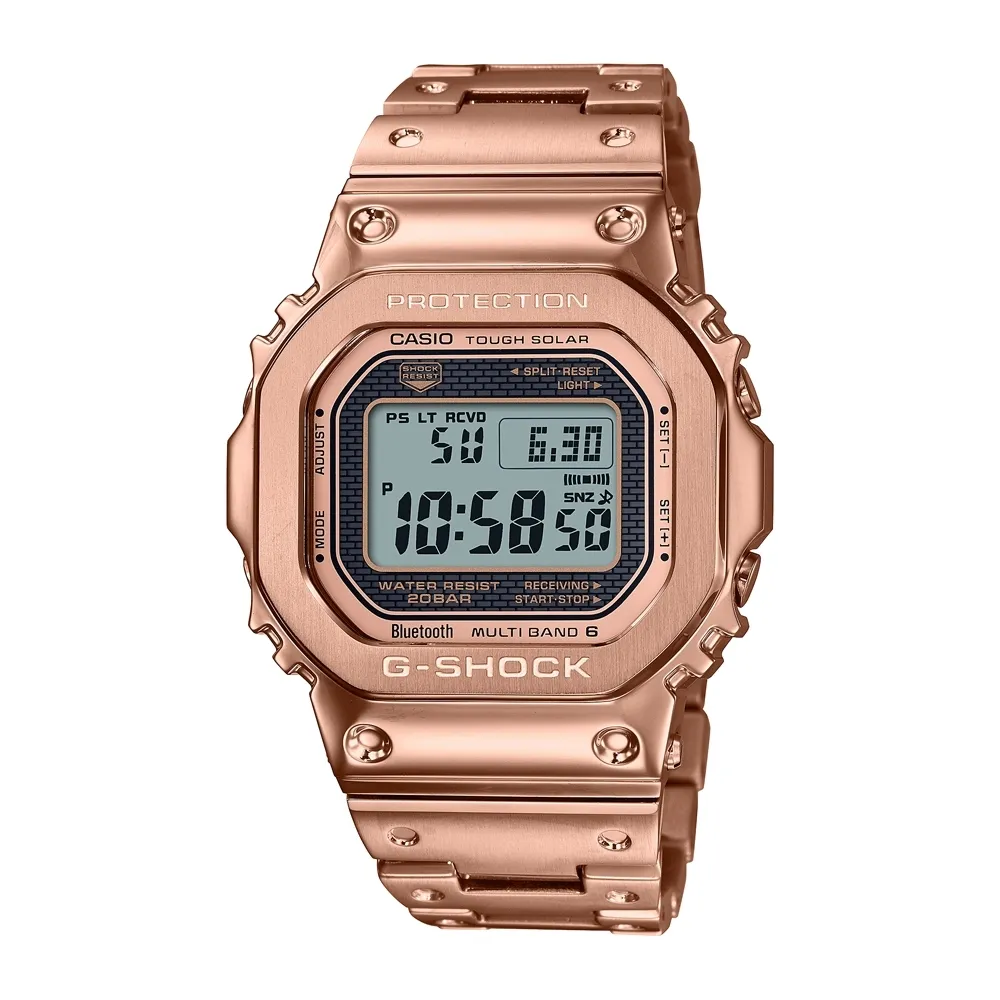 【CASIO 卡西歐】G-SHOCK 電波/藍牙/太陽能電力/玫瑰金/全金屬經典方錶/43mm(GMW-B5000GD-4)