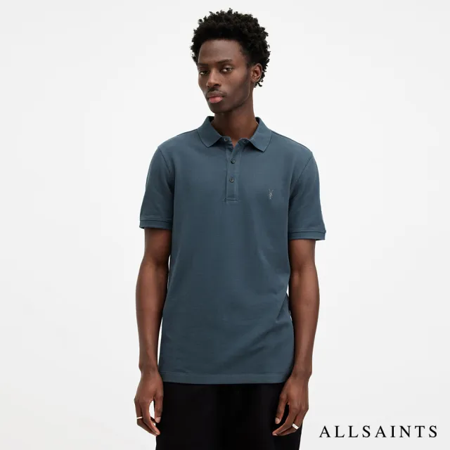 【ALLSAINTS】REFORM 公羊頭骨刺繡純棉短袖POLO衫-藍 MD051H(常規版型)