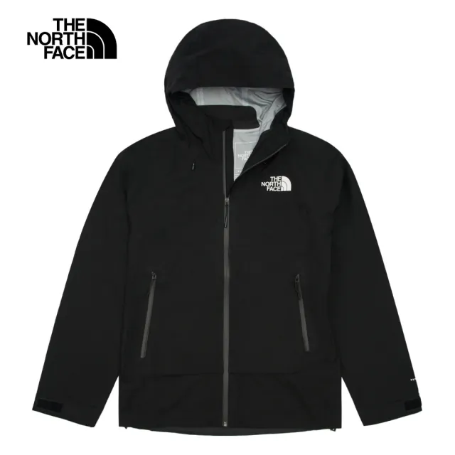 【The North Face 官方旗艦】北面男款黑色DWR防潑水可調節可打包連帽衝鋒衣｜8AMZJK3(外套)