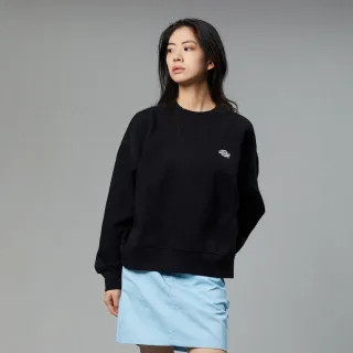 【Dickies】女款黑色抓絨胸前簡約刺繡Logo長袖休閒大學T｜DK012347BLK