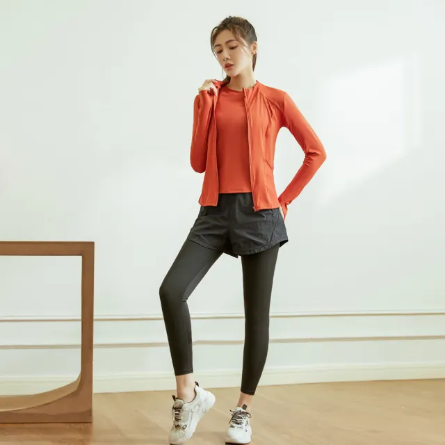【BODYAIR】出清-假兩件輕感滾邊九分褲(瑜珈.運動.慢跑.透氣.舞蹈.運動褲)