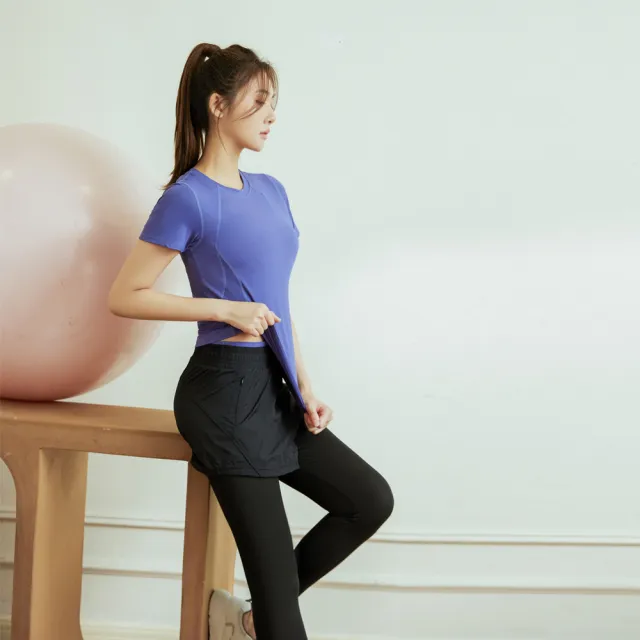【BODYAIR】出清-假兩件輕感滾邊九分褲(瑜珈.運動.慢跑.透氣.舞蹈.運動褲)