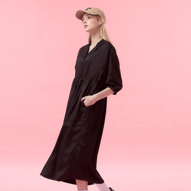 【ICHE 衣哲】Cop.Copine 法式簡約學院風抽繩造型七分袖長洋-兩色(黑)