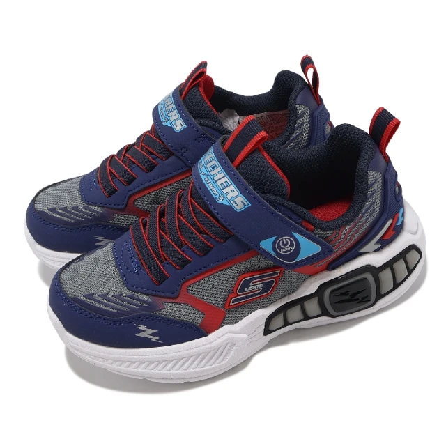 SKECHERS 燈鞋 S Light-Light Storm 3 中童 藍 紅 魔鬼氈 發光 閃燈 小朋友 運動鞋(400151-LNVRD)