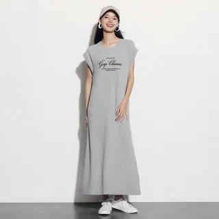 【GAP】女裝 Logo印花圓領無袖洋裝-灰色(535639)