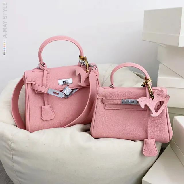 【Amay Style 艾美時尚】現貨 真皮女包 肩背包 手提包 時髦馬卡龍色系經典鎖扣優雅手提側肩方包(8色)