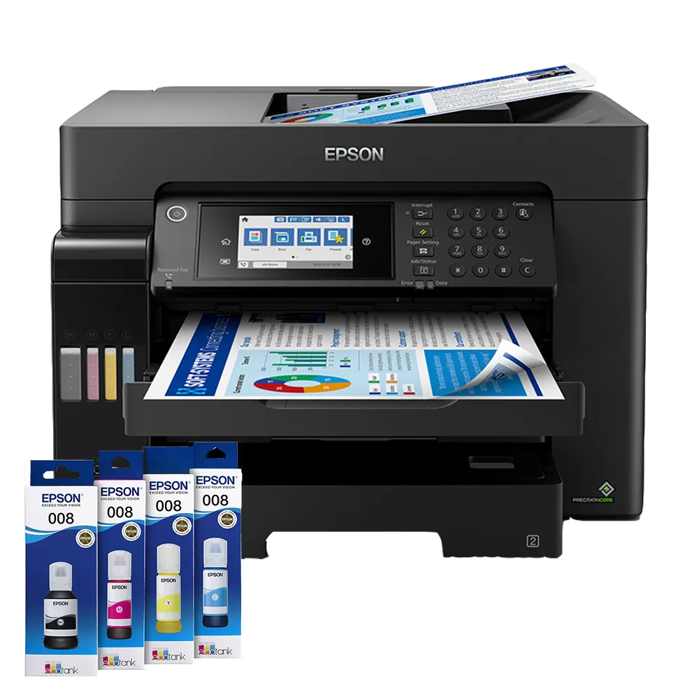 【EPSON】搭1組T06G原廠1黑3彩墨水★L15160 四色防水高速A3+連供傳真複合機(2年保固組)