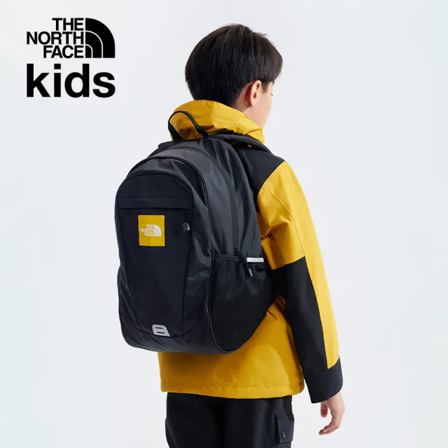 【The North Face 官方旗艦】北面兒童黑色大尺寸品牌LOGO休閒後背包|8AMX4HF(書包)