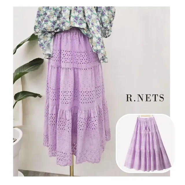 【R.NETS】雅芮絲 優雅腰綁帶立體緹花鏤空裙