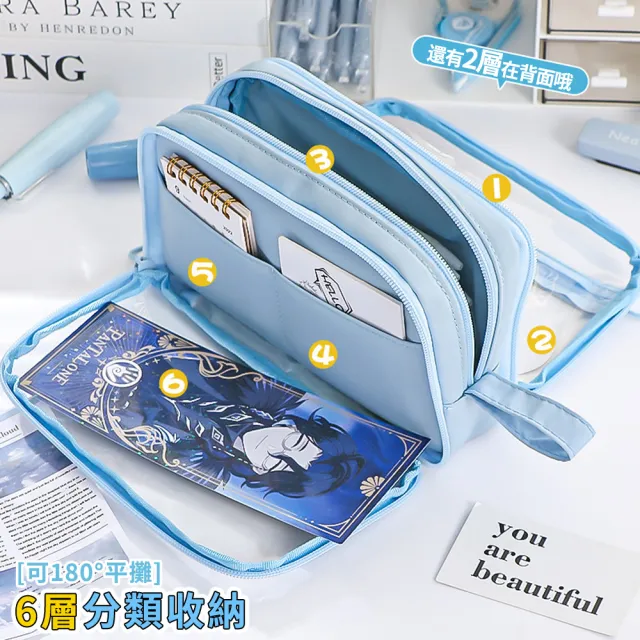 【Biuro】多用途大容量多隔層鉛筆盒筆袋筆盒 可水洗透明鉛筆袋 文具小物外出盥洗化妝包(文具袋/文具盒)