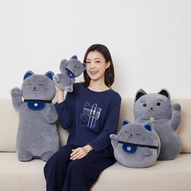 【YVONNE 以旺傢飾】招財貓長型抱枕-岩石灰