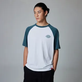 【Dickies】男女款碧綠色純棉撞色衣袖胸前小Logo印花寬鬆短袖T恤｜DK0A87CV0LN