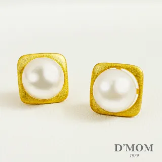 【DMOM】時尚方形單珠天然珍珠耳環(S925銀鍍18K金)
