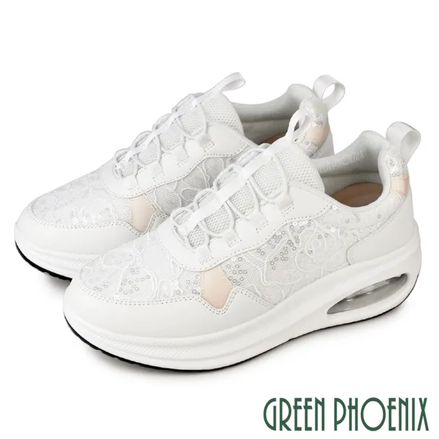 【GREEN PHOENIX 波兒德】女鞋 運動鞋 休閒鞋 氣墊鞋 懶人鞋 厚底 彈力 Q彈 直套式 免綁帶(白色、黑色)