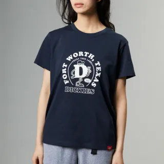 【Dickies】女款深海軍藍純棉胸前趣味品牌字母D印花設計短袖T恤｜DK0A87MOCG7