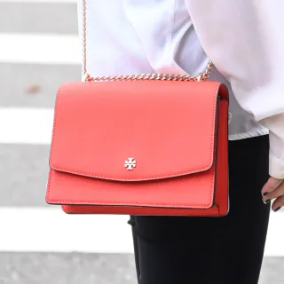 【TORY BURCH】簡約經典LOGO防刮手提三層兩用鍊包淑女包(紅)