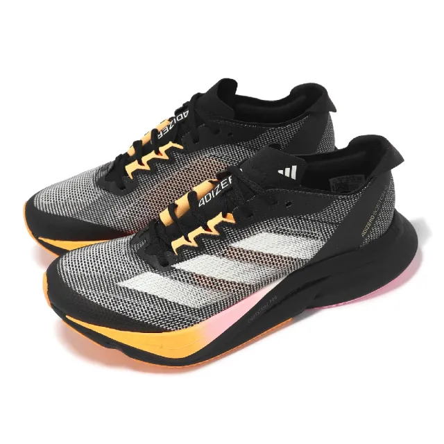 【adidas 愛迪達】慢跑鞋 Adizero Boston 12 W 女鞋 黑 橘 緩衝 輪胎大底 碳板 運動鞋 愛迪達(IF9221)