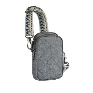 【Travelon】Boho雙層防盜斜背小包 格紋灰  / 側背包 斜肩包 手機包 背帶包 出國 年末送禮