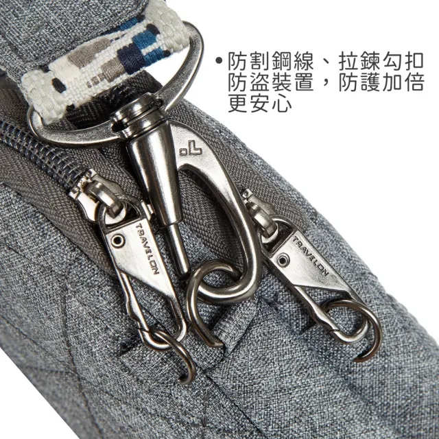 【Travelon】美國 Boho雙層防盜斜背小包 格紋灰 / 側背包 斜肩包 手機包 背帶包 出國 送禮 男 女