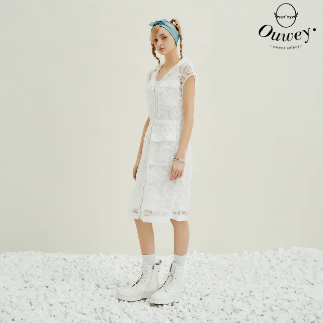 【OUWEY 歐薇】兩件式縷空蕾絲連帽洋裝(白色;XS-M;3242397138)