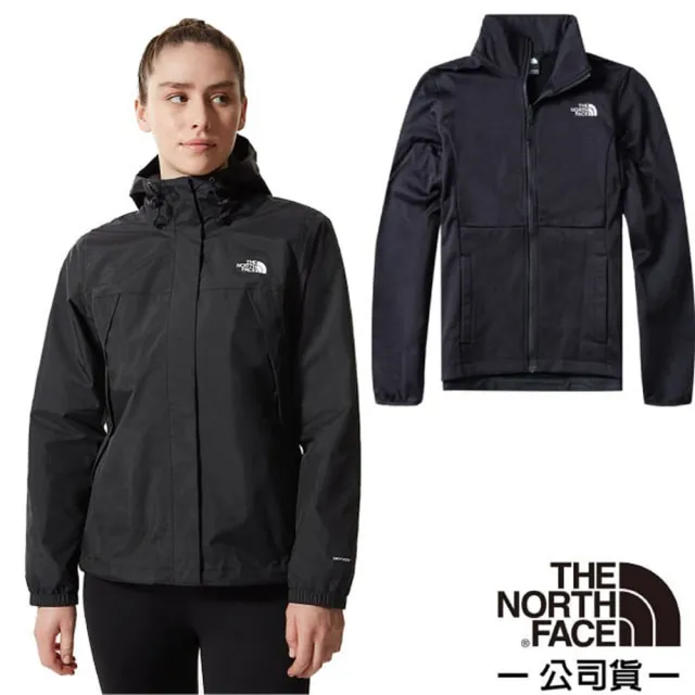 【The North Face】女 防水透氣防風耐磨連帽二件式外套_亞洲版型(7QW6-JK3 黑)