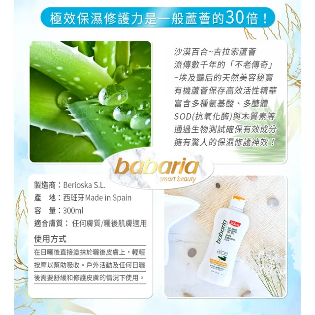 【babaria】曬後蘆薈舒緩保濕乳液300mlx6入(總代理公司貨)