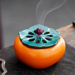 【柿柿平安】柿子陶瓷香薰爐(薰香爐 品香爐 蚊香爐 盤香爐 香盤 線香 塔香 沉香爐 香座 居家室內 冥想)