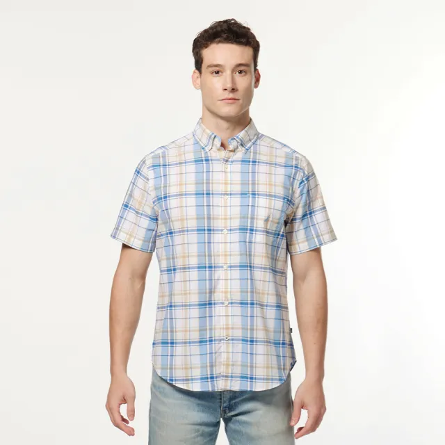 【NAUTICA】男裝 清新格紋短袖襯衫(黃藍色)