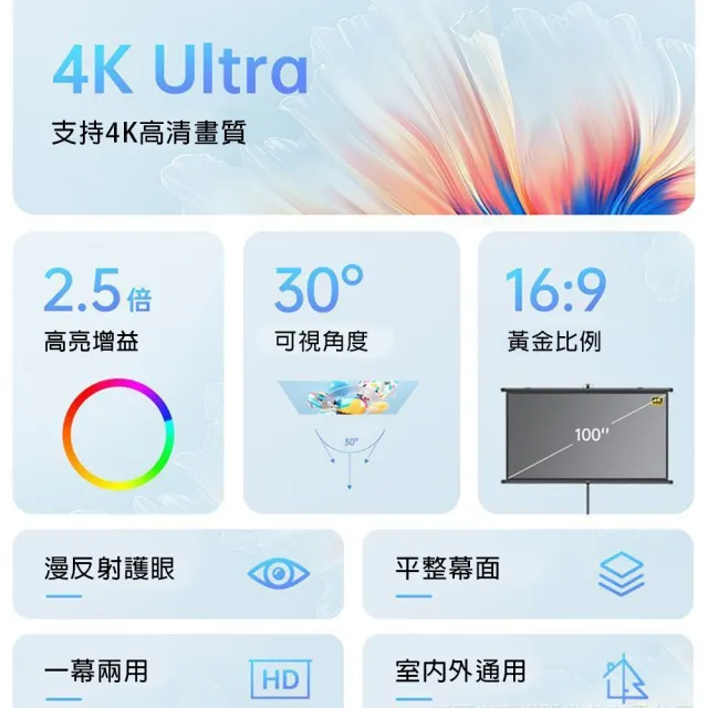 【知家家】50吋 壁挂支架兩用 抗光金屬材質 壁挂投影布幕(投影布幕/金屬布幕/抗光幕布/布幕/投影機布幕)