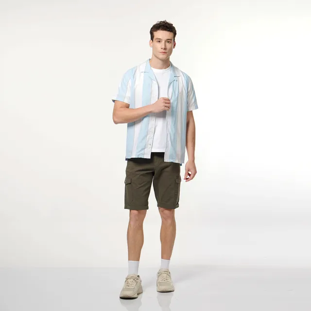 【NAUTICA】男裝 直條紋清新短袖襯衫(藍白色)
