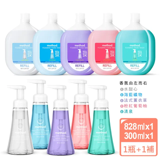 【method 美則】泡沫洗手露罐300ml+補充瓶828ml超值組(抗菌洗手慕斯 洗手液)