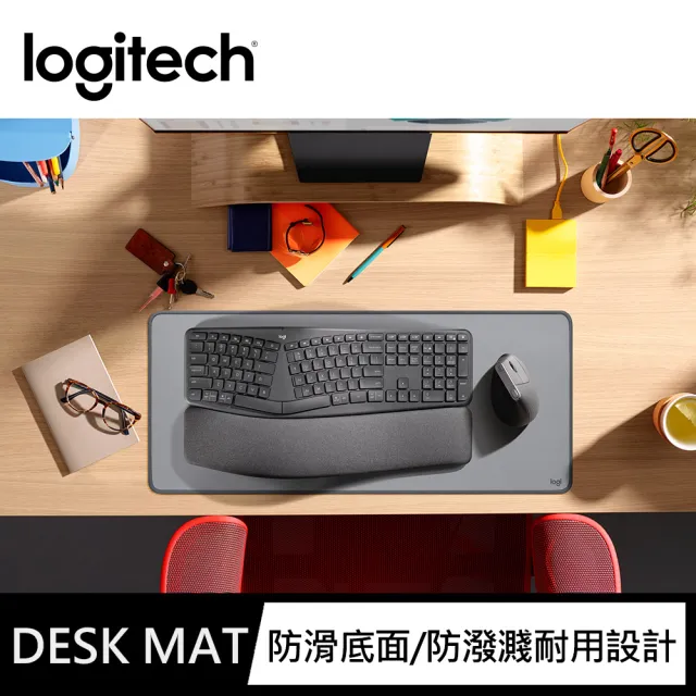 【Logitech 羅技】Lift人體工學垂直滑鼠+Wave Keys人體工學鍵盤+桌墊