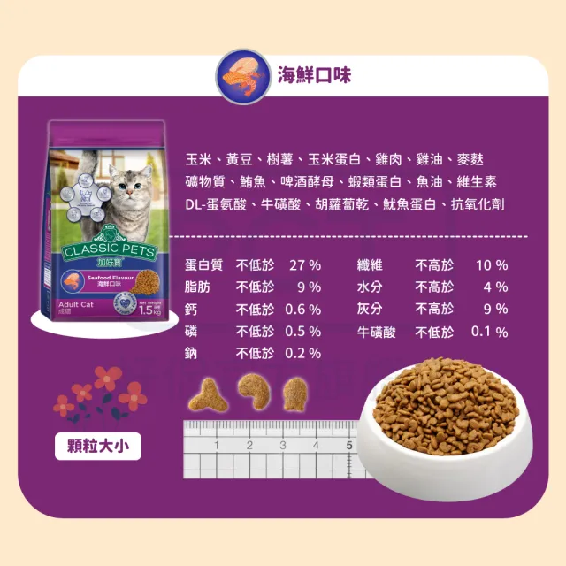 【Classic Pets 加好寶】貓乾糧-海鮮口味 1.5KG(貓飼料/成貓)