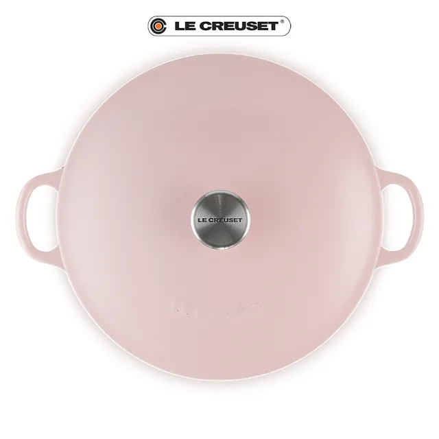 【Le Creuset】琺瑯鑄鐵鍋媽咪鍋28cm(雪紡粉-鋼頭)