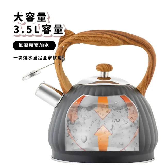 【煮婦王】食品級不鏽鋼霧黑笛音壺3.5L(燒水壺 茶壺 電磁爐 煮水壺 熱水壺 咖啡壺 口哨壺 鳴笛壺 開水壺)