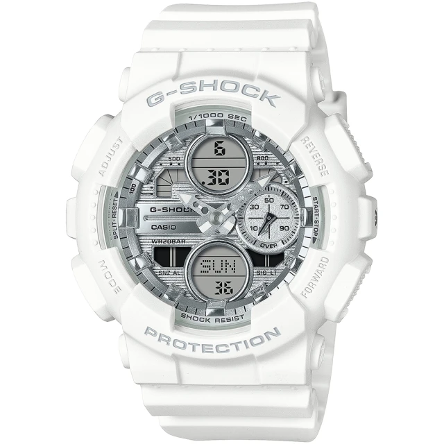 CASIO 卡西歐 G-SHOCK 蒸鍍耀眼銀白雙顯手錶 禮物 開學(GMA-S140VA-7A)