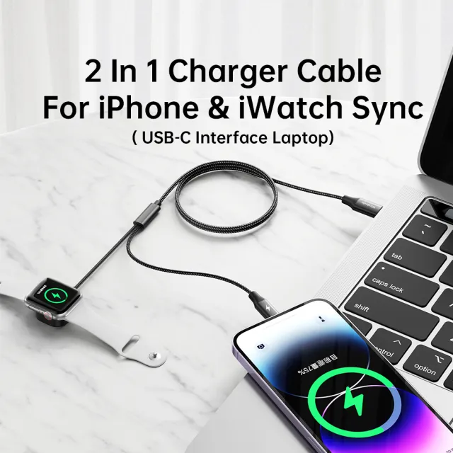 【Mcdodo 麥多多】二合一 Type-C TO Apple Watch/Lightning 磁吸充電器充電連接線 酷智 1.5M(iPhone充電線)