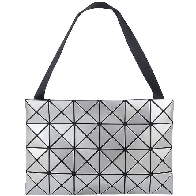 【ISSEY MIYAKE 三宅一生】BAOBAO 亮面方格4x6斜背包(銀色/大)