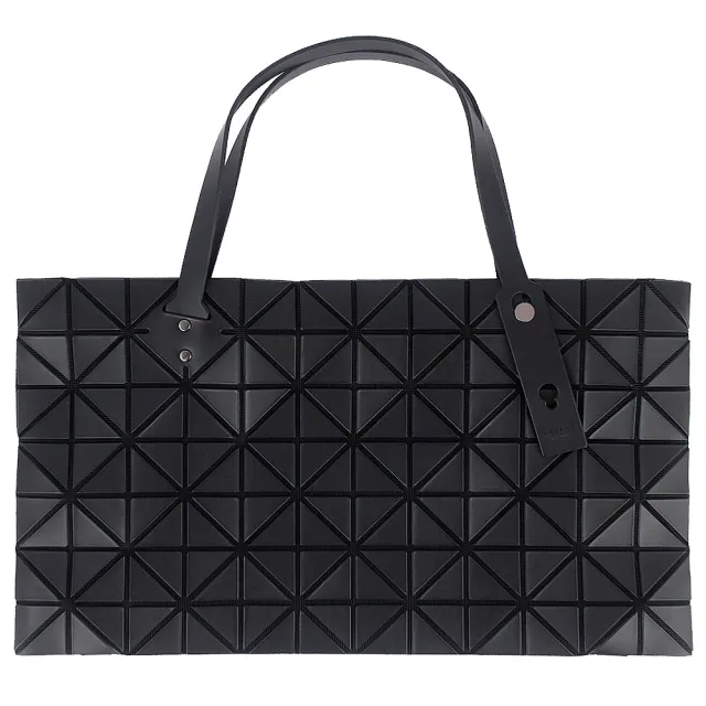 【ISSEY MIYAKE 三宅一生】BAOBAO 皮紋方格7x12拉鍊托特包(黑色/大)