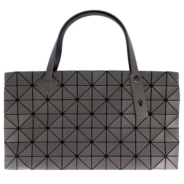 【ISSEY MIYAKE 三宅一生】BAOBAO 皮紋方格7x12拉鍊托特包(灰色/大)
