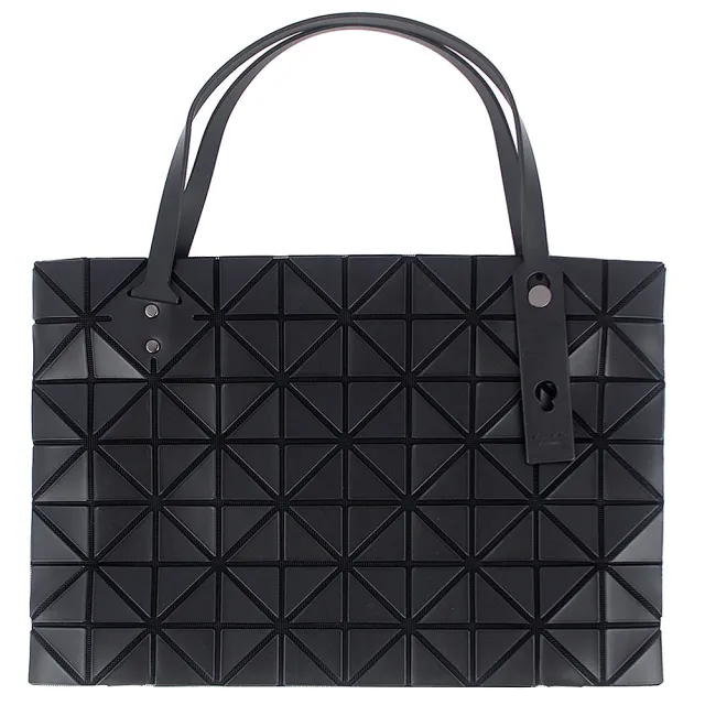【ISSEY MIYAKE 三宅一生】BAOBAO 皮紋方格7x10拉鍊托特包(黑色)