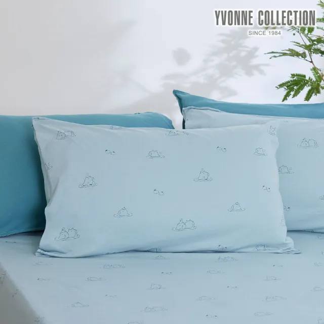 【YVONNE 以旺傢飾】100%美國棉印花枕套-水豚 泉水綠(1入 純棉 台灣製)