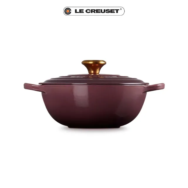 【Le Creuset】典藏琺瑯鑄鐵鍋媽咪鍋 24cm(無花果-金頭-內鍋黑)