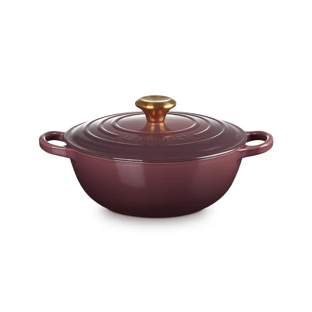 【Le Creuset】典藏琺瑯鑄鐵鍋媽咪鍋 24cm(無花果-金頭-內鍋黑)