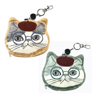 【Kusuguru Japan】日本眼鏡貓 票卡夾 零錢包 刺繡絨毛立體貓臉伸縮卷線票卡包 -Animal Mode系 