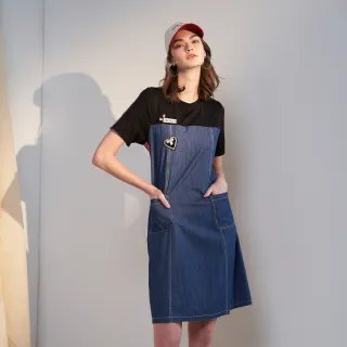 【巧玲瓏】撞色織帶丹寧拼接休閒洋裝 7305110